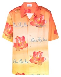Мужская оранжевая рубашка с коротким рукавом с цветочным принтом от BLUE SKY INN