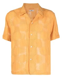 Мужская оранжевая рубашка с коротким рукавом с цветочным принтом от Bode