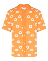 Мужская оранжевая рубашка с коротким рукавом с цветочным принтом от Jacquemus
