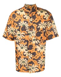 Мужская оранжевая рубашка с коротким рукавом с цветочным принтом от Nanushka