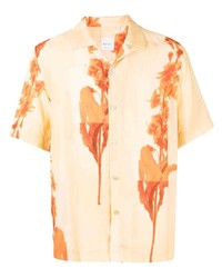 Мужская оранжевая рубашка с коротким рукавом с цветочным принтом от Paul Smith
