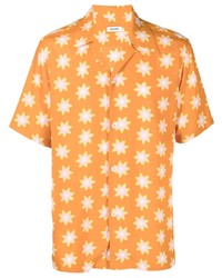 Мужская оранжевая рубашка с коротким рукавом с цветочным принтом от Sandro