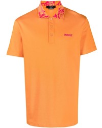 Мужская оранжевая футболка-поло с вышивкой от Versace