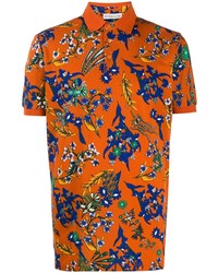 Оранжевая футболка-поло с цветочным принтом
