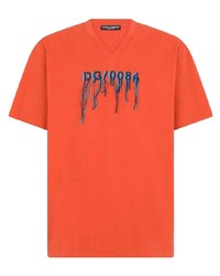 Мужская оранжевая футболка с v-образным вырезом с вышивкой от Dolce & Gabbana