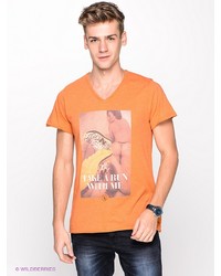 Мужская оранжевая футболка с v-образным вырезом с принтом от Boom Bap Wear