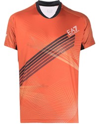 Мужская оранжевая футболка с v-образным вырезом с принтом от Ea7 Emporio Armani