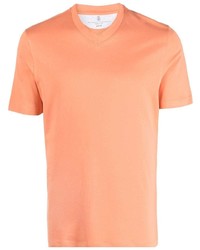 Мужская оранжевая футболка с v-образным вырезом от Brunello Cucinelli