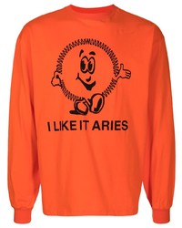 Мужская оранжевая футболка с длинным рукавом с принтом от Aries
