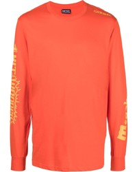 Мужская оранжевая футболка с длинным рукавом с принтом от Diesel