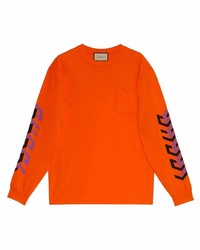 Мужская оранжевая футболка с длинным рукавом с принтом от Gucci