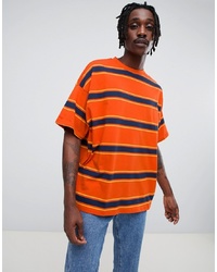 Мужская оранжевая футболка с круглым вырезом в горизонтальную полоску от ASOS DESIGN