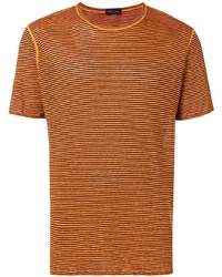 Мужская оранжевая футболка с круглым вырезом в горизонтальную полоску от Roberto Collina