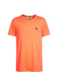 Оранжевая футболка с круглым вырезом с вышивкой