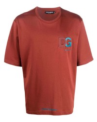 Мужская оранжевая футболка с круглым вырезом с вышивкой от Dolce & Gabbana