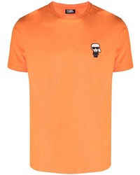 Мужская оранжевая футболка с круглым вырезом с вышивкой от Karl Lagerfeld