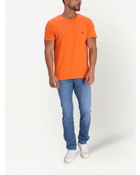 Мужская оранжевая футболка с круглым вырезом с вышивкой от Polo Ralph Lauren