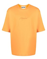 Мужская оранжевая футболка с круглым вырезом с вышивкой от Moschino