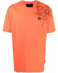 Мужская оранжевая футболка с круглым вырезом с вышивкой от Philipp Plein