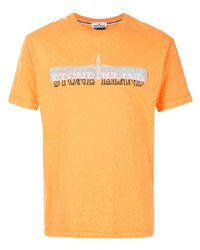 Мужская оранжевая футболка с круглым вырезом с вышивкой от Stone Island