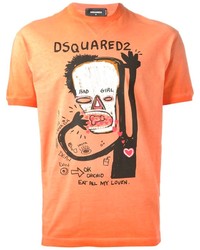 Оранжевая футболка с круглым вырезом с принтом