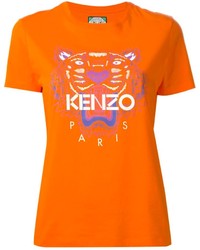 Оранжевая футболка с круглым вырезом с принтом
