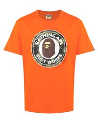Мужская оранжевая футболка с круглым вырезом с принтом от A Bathing Ape