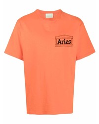 Мужская оранжевая футболка с круглым вырезом с принтом от Aries