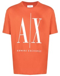 Мужская оранжевая футболка с круглым вырезом с принтом от Armani Exchange