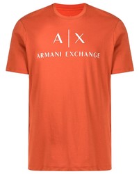 Мужская оранжевая футболка с круглым вырезом с принтом от Armani Exchange