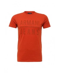 Мужская оранжевая футболка с круглым вырезом с принтом от Armani Jeans