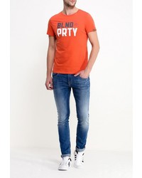Мужская оранжевая футболка с круглым вырезом с принтом от BLEND
