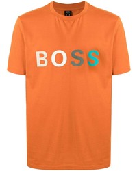 Мужская оранжевая футболка с круглым вырезом с принтом от BOSS