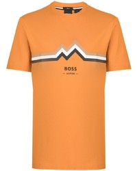 Мужская оранжевая футболка с круглым вырезом с принтом от BOSS