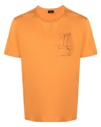 Мужская оранжевая футболка с круглым вырезом с принтом от Brioni