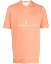 Мужская оранжевая футболка с круглым вырезом с принтом от Brunello Cucinelli