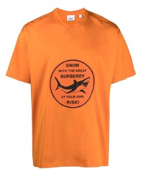 Мужская оранжевая футболка с круглым вырезом с принтом от Burberry