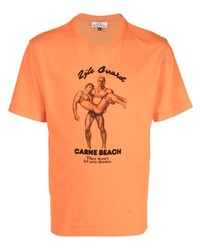 Мужская оранжевая футболка с круглым вырезом с принтом от Carne Bollente