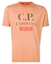 Мужская оранжевая футболка с круглым вырезом с принтом от CP Company