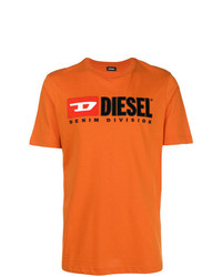 Мужская оранжевая футболка с круглым вырезом с принтом от Diesel
