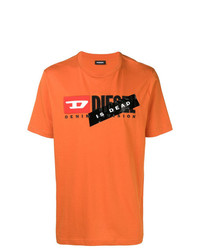 Мужская оранжевая футболка с круглым вырезом с принтом от Diesel