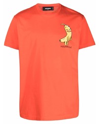 Мужская оранжевая футболка с круглым вырезом с принтом от DSQUARED2