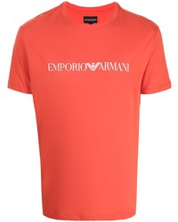 Мужская оранжевая футболка с круглым вырезом с принтом от Emporio Armani