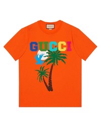 Мужская оранжевая футболка с круглым вырезом с принтом от Gucci