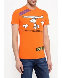 Мужская оранжевая футболка с круглым вырезом с принтом от Iceberg