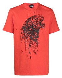 Мужская оранжевая футболка с круглым вырезом с принтом от Just Cavalli