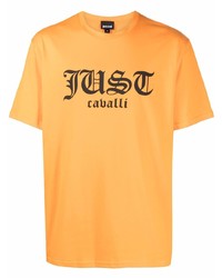Мужская оранжевая футболка с круглым вырезом с принтом от Just Cavalli
