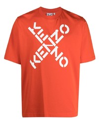 Мужская оранжевая футболка с круглым вырезом с принтом от Kenzo