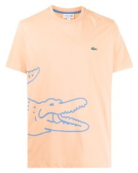 Мужская оранжевая футболка с круглым вырезом с принтом от Lacoste