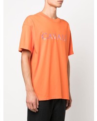 Мужская оранжевая футболка с круглым вырезом с принтом от Roberto Cavalli